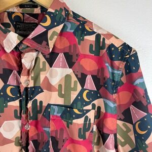 FREE NATURE - Desert Night - Mens short sleeve button slim fit‎ shirt cactus - L